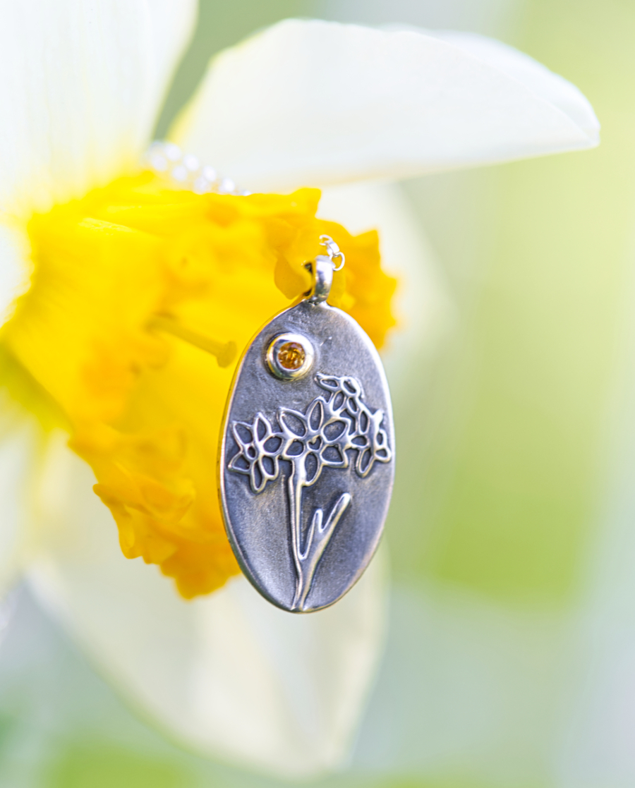 Daffodil Necklace with Gemstone