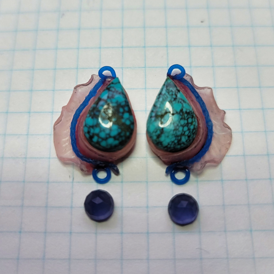 Spiderweb Hubei Turquoise and Iolite Earrings