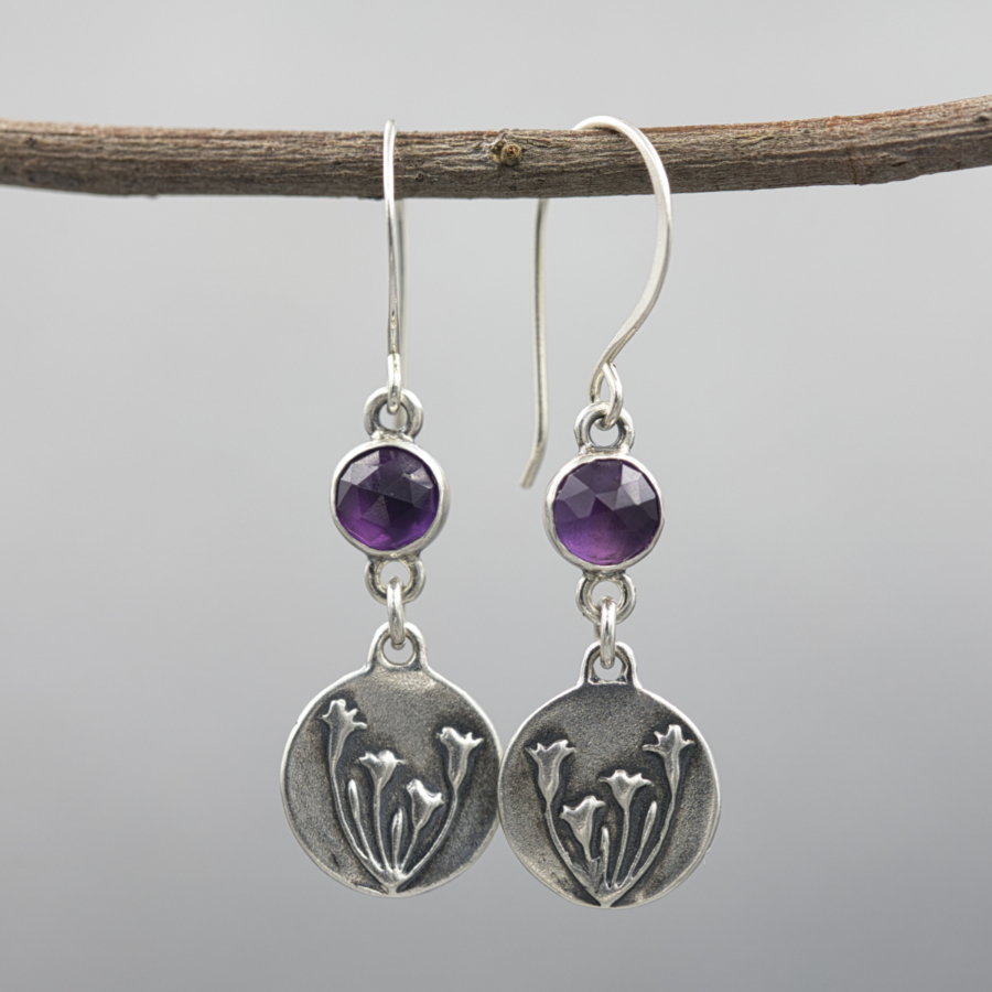 Brodiaea Earrings with Amethyst Gemstones