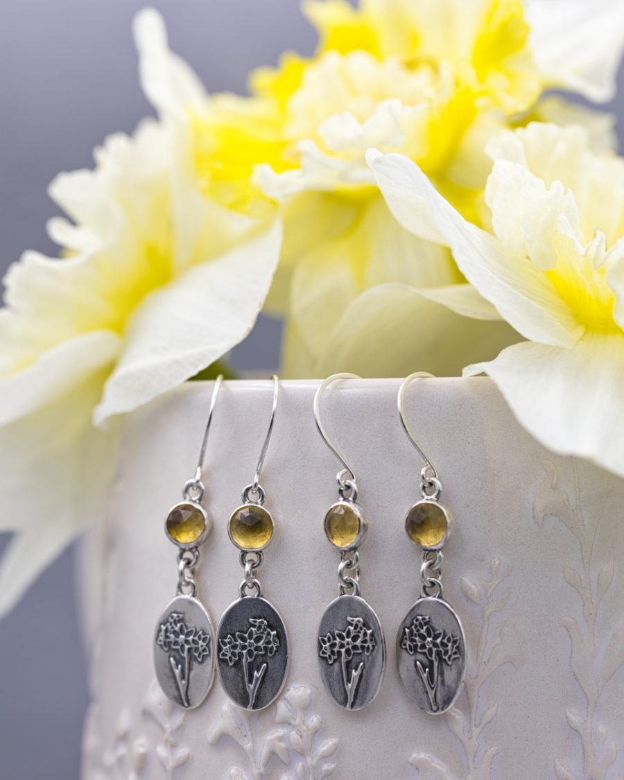 Daffodil Earrings with Citrine Gemstones