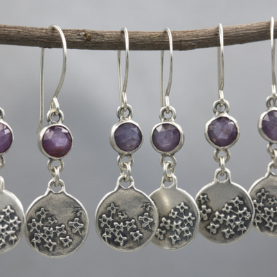 Lilac Earrings with Pink Sheen Sapphires