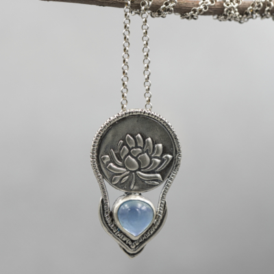 Lotus Aquamarine Necklace-Terra Rustica Jewelry