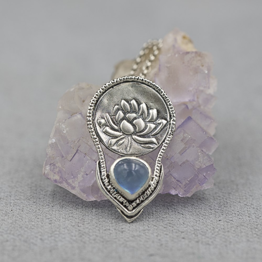 Lotus Aquamarine Necklace-Terra Rustica Jewelry