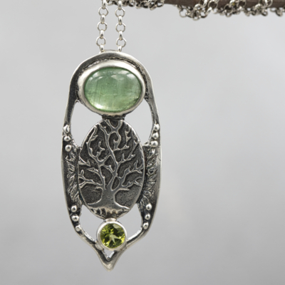 Deep Roots pendant with Kyanite and Peridot Necklace-Terra Rustica Jewelry